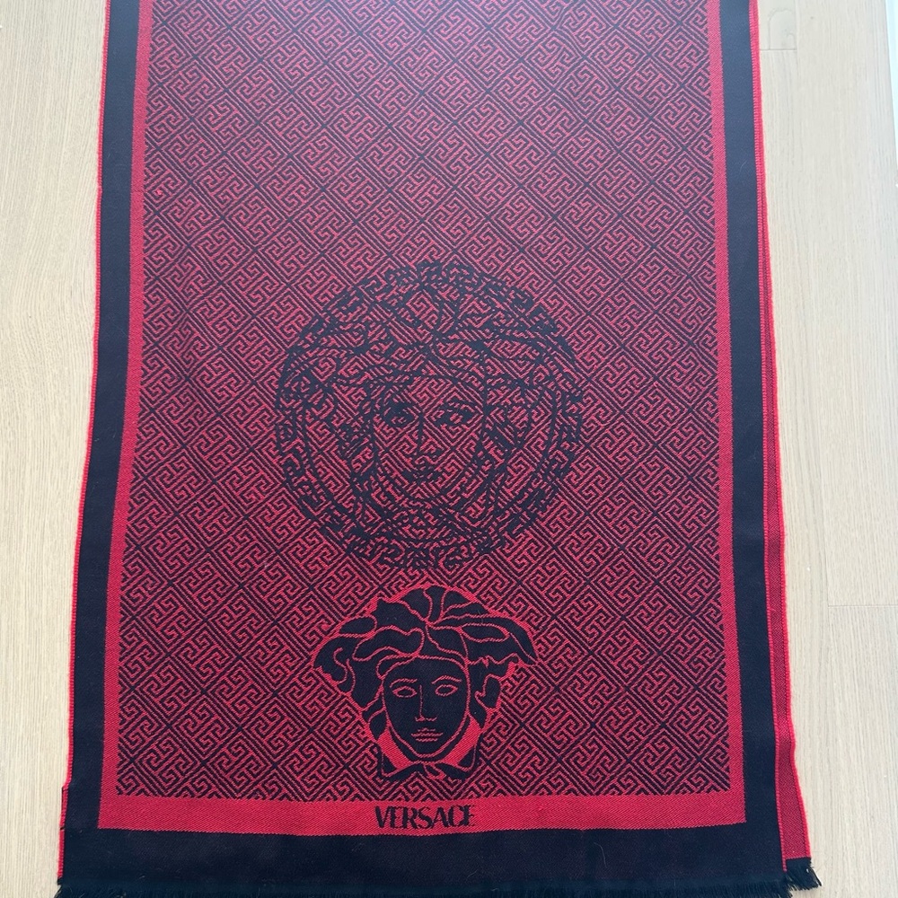 Authentic Unisex Versace Red and Black Patterned Scarf